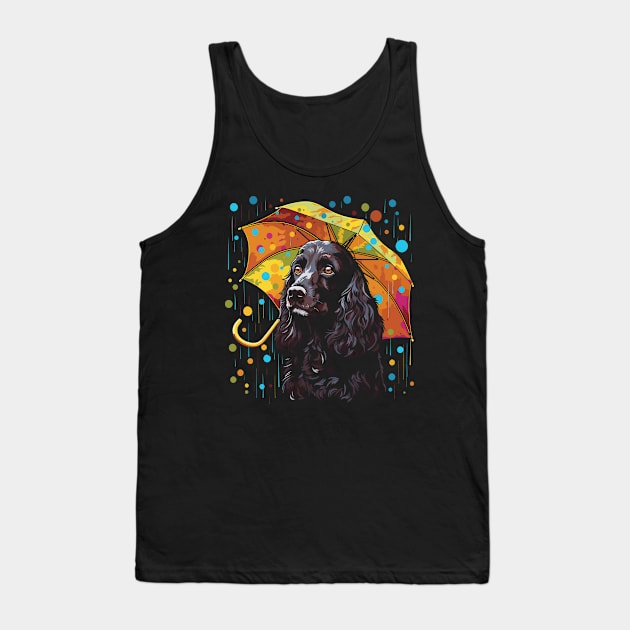 Field Spaniel Rainy Day With Umbrella Tank Top by JH Mart